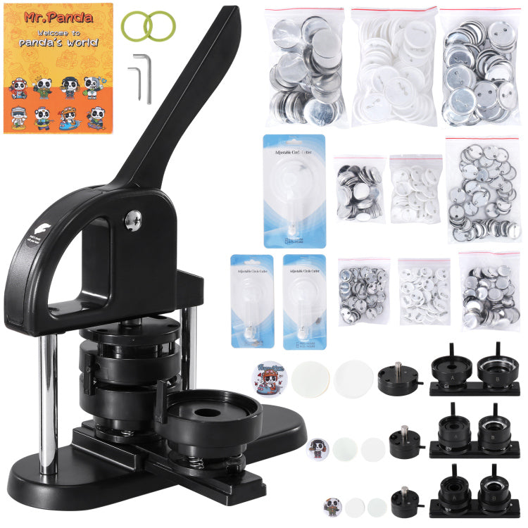 Button Maker, 1 1.25 2.28 Inch 25 32 58Mm 3 In 1 Pin Maker, With 300Pcs Button Parts, Button Maker Machine With Panda Magic Book, Ergonomic Arc Handle Punch Press Kit, For Children Diy Gifts
