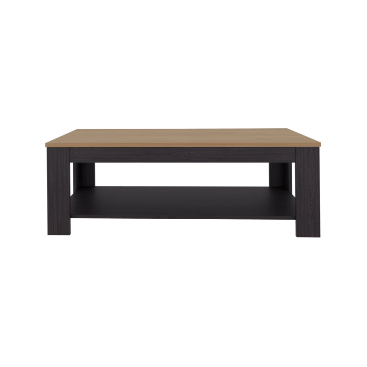 Cecil Coffee Table With Open Storage Shelf For Decor, Modern Design For Living Room Or Lounge Area, Natural Oak