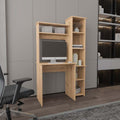 Light Oak 6 Shelf Writing Desk With Built In Bookcase