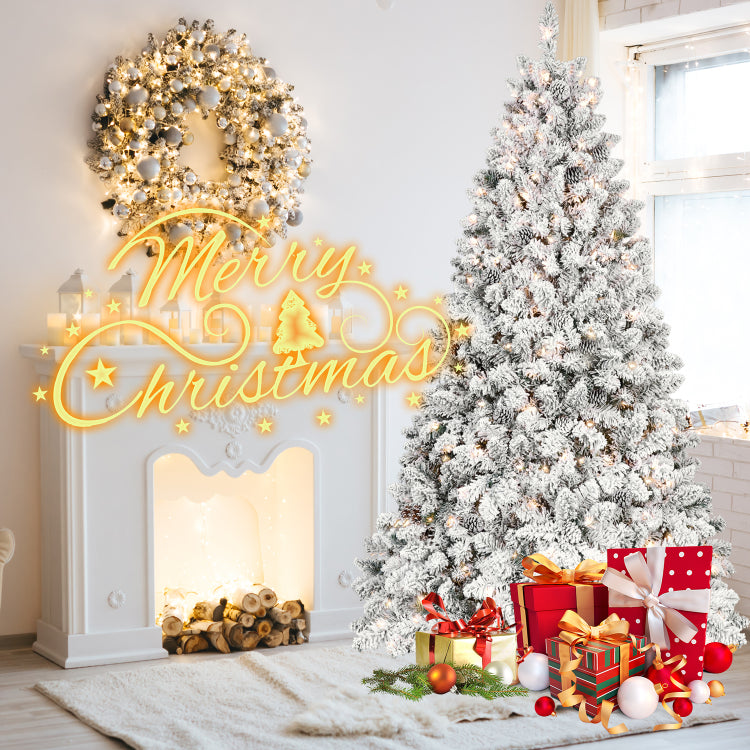 4Ft Flocked Christmas Tree With 150 Ul Lights And 21 Natural Pine Cones Snowy Pvc Tips, 366 Tips, Hinged Structure, Stable Metal Stand, Easy Setup