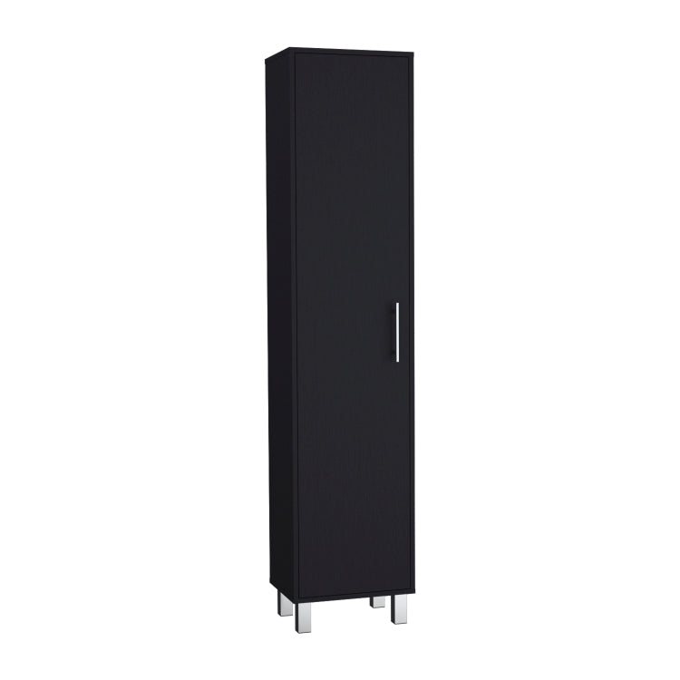 Storage Cabinet 71"H With 5 Tier Shelf, 3 Broom Hangers And Metal Hardware, Black