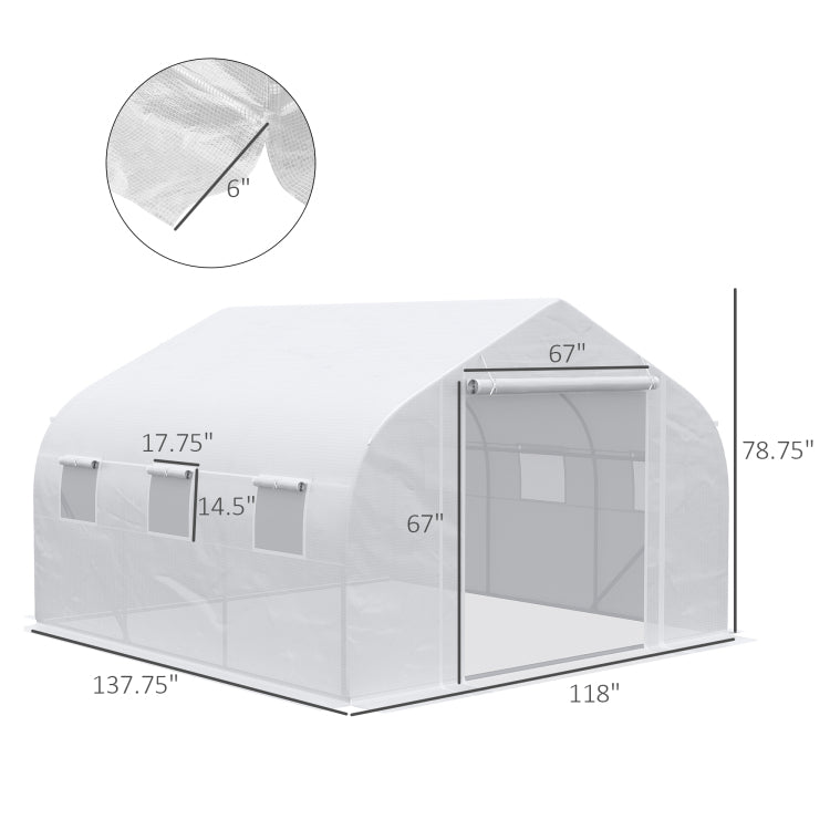 Outsunny 12' X 10' X 7' Walk In Greenhouse, Tunnel Green House With Zippered Mesh Door And 6 Mesh Windows, Gardening Plant Hot House With Galvanized Steel Frame, White