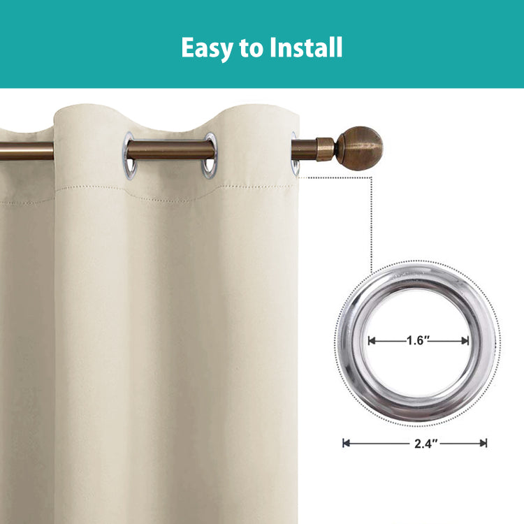 Blackout Indoor Curtain Grommets With Coating, Beige, 52*84 Inch, 2 Panels