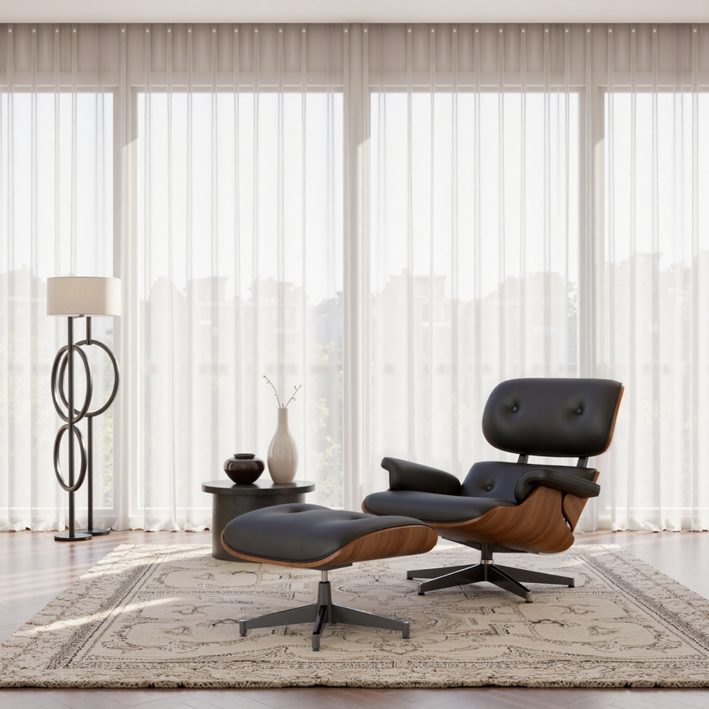 Genuine Leather Recliner Chair With Ottomanchairs, For Living Room, With Heavy Duty Base Leather, Black