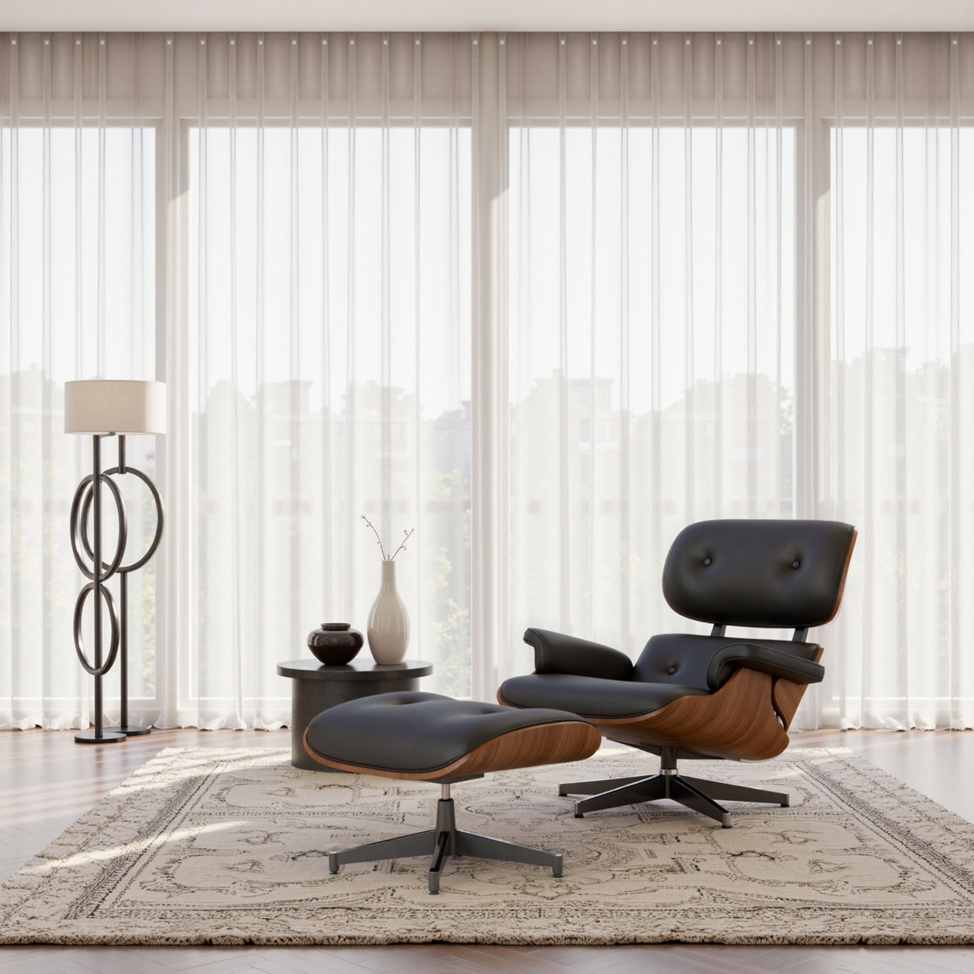 Genuine Leather Recliner Chair With Ottomanchairs, For Living Room, With Heavy Duty Base Leather, Black