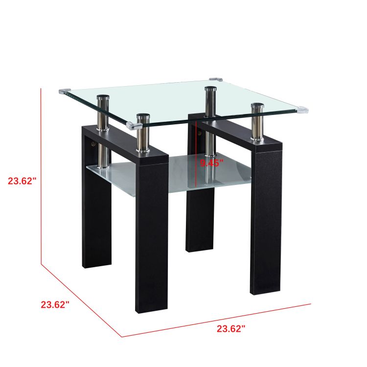 Clear Glass Top Side Table, 24"X24"X24" End Table, Modern Design For Home