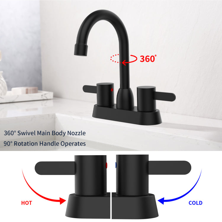 2 Handles Bathroom Sink Faucet, Matte Black Centerset Rv Bathroom Faucets For 3 Hole
