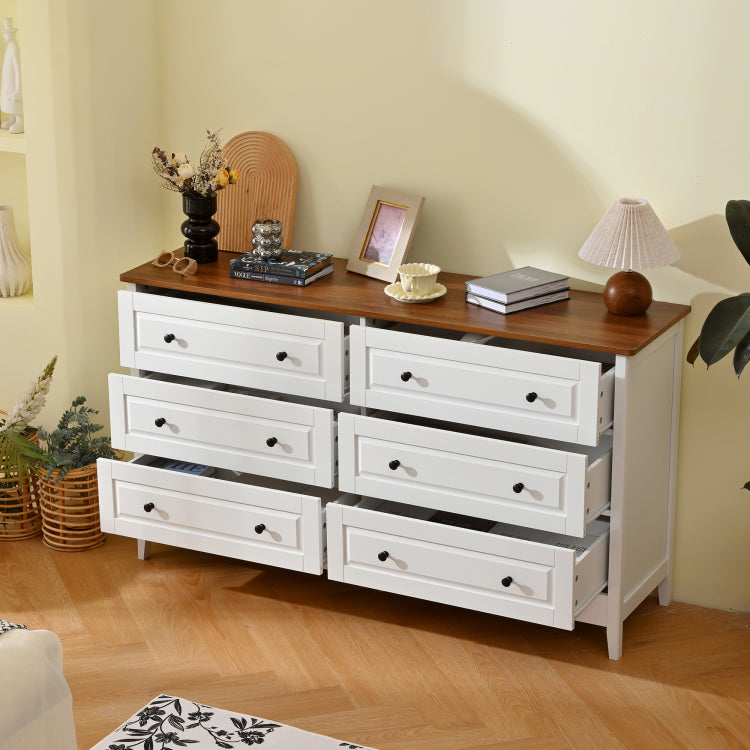 White Dresser For Bedroom, 6 Drawer Dresser With Wide Drawer And Metal Handles, White Dresser, Wood Dressers & Chests Of Drawers For Hallway, Entryway