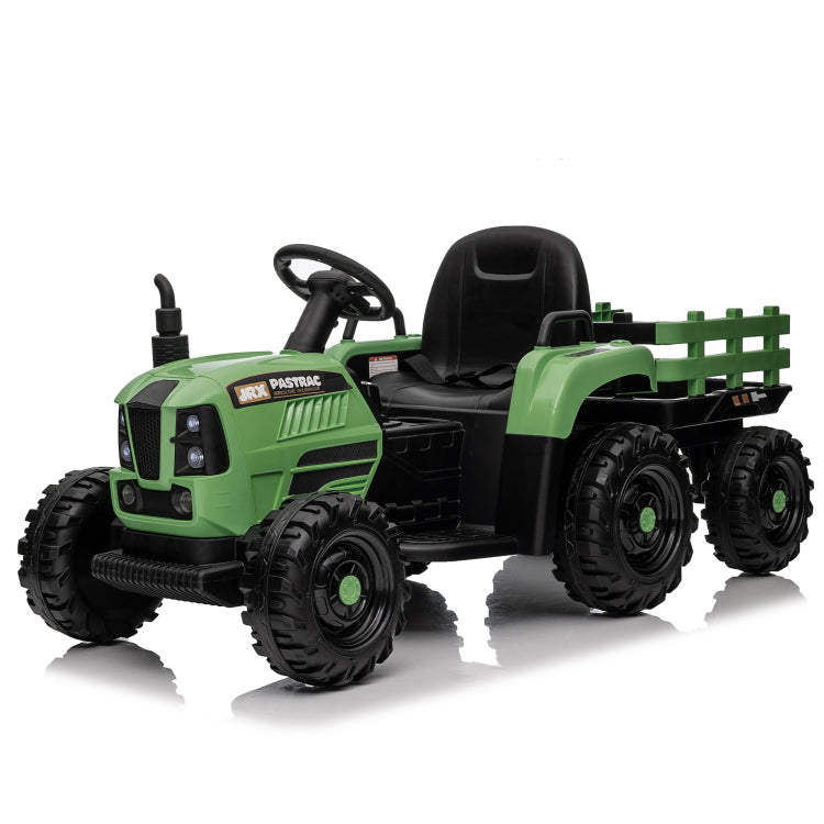 Ride On Tractor With Trailer,24V 400W Powered Electric Tractor Toy W Remote Control,Electric Car For Kids,Three Speed Adjustable,Power Display, Usb,Mp3 ,Bluetooth,Led Light,Two Point Safety Belt