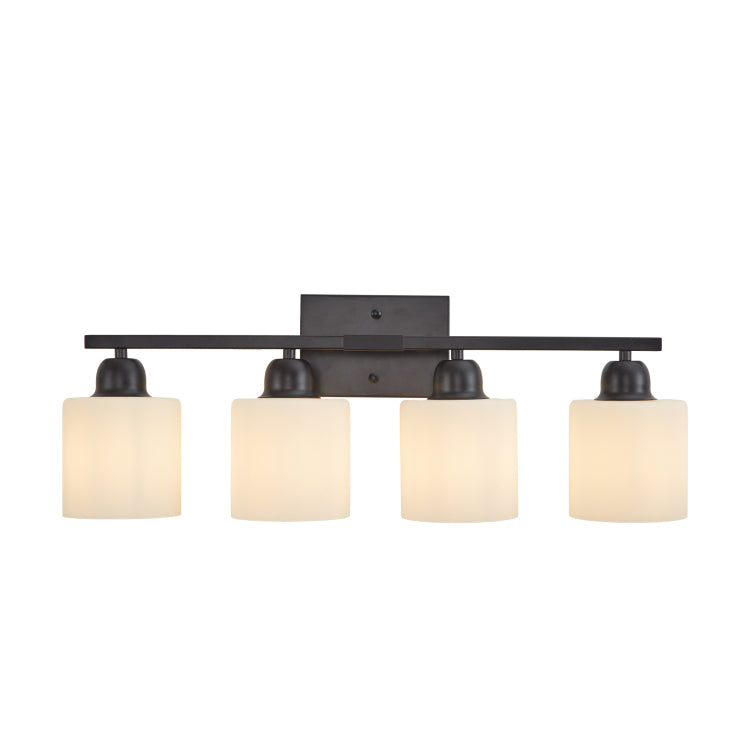 Black Bathroom Light Fixtures, 4 Light Modern Vanity Light Over Mirror, Wall Sconces With Milky White Frosted Glass Shades, E26 Socket Bulbs Not Included
