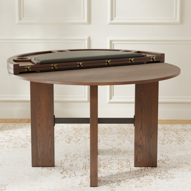 Gorman Dining And Game Table In Walnut Finish With Black Faux Leather Insert