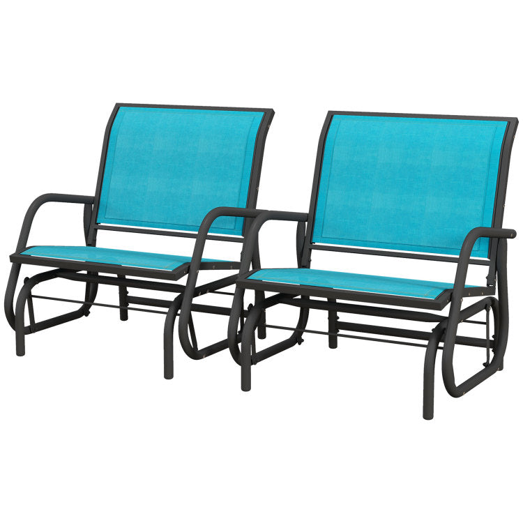 Outsunny Porch Glider Set Of 2, Metal Frame Swing Glider Chairs With Mesh Fabric, Curved Armrests And Steel Frame For Garden, Poolside, Backyard, Balcony, Blue
