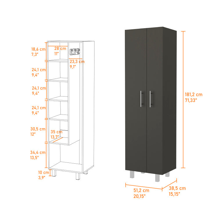 Norway Broom Closet Pantry, Five Shelves, Double Door Cabinet