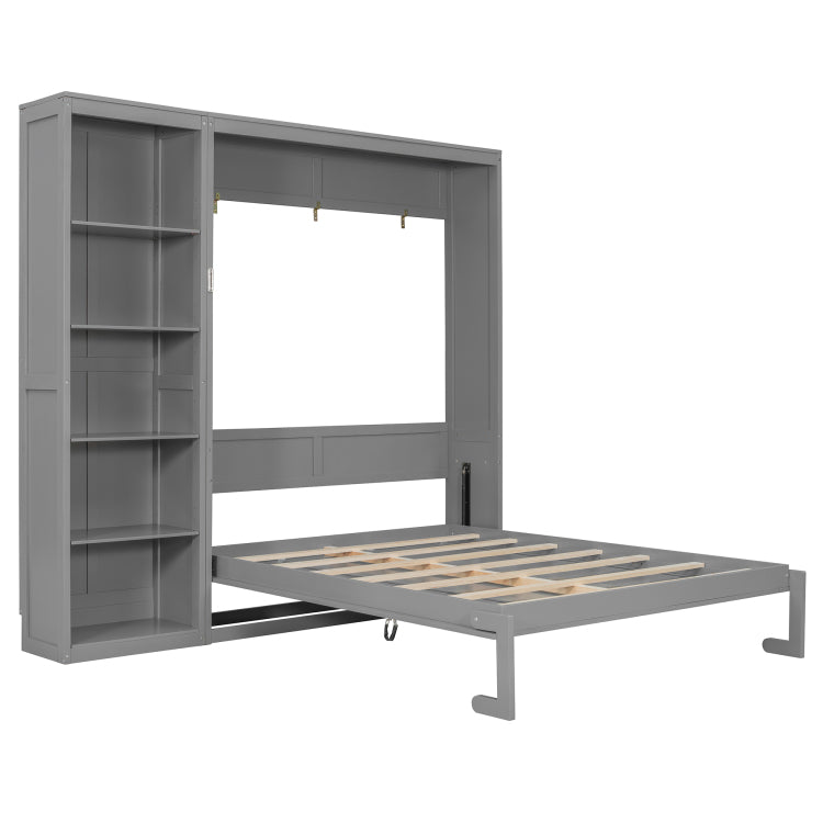 Queen Size Murphy Bed Wall Bed With Shelves,Gray Old Sku:Lp000697Aae 1