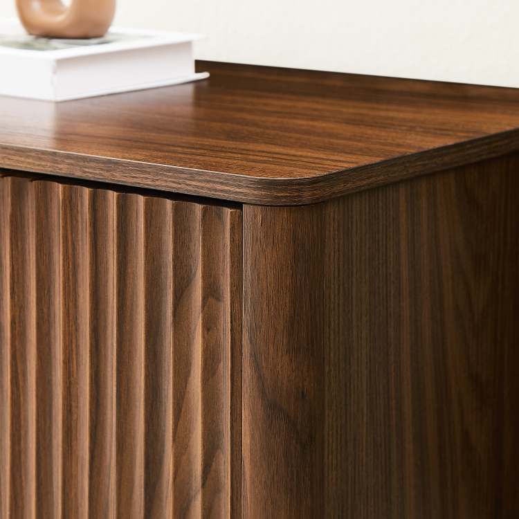 34.3" Modern Wavy Sideboard, Curved Contour Design Storage Cabinet, 2 Door Cabinet With Storage Function, Suitable For Kitchen Bedroom Living Room, Walnut, 34.3"L X 15.7"W X 34.3"H