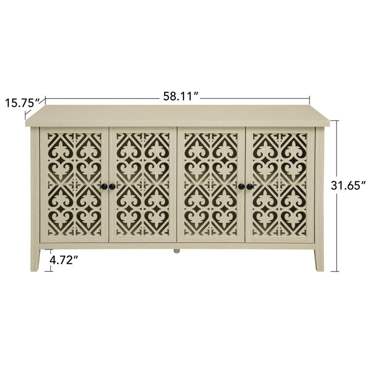 Hollowed Out Cabinet With 4 Doors, American Furniture, Suitable For Bedroom, Living Room, Study