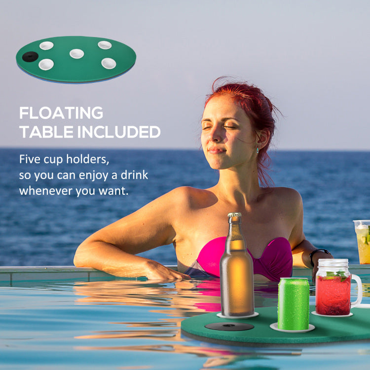 Soozier 12' X 5' Lily Pad Floating Mat With Cup Holder Table, 3 Layer Portable Roll Up Water Mat Float Dock For 2 3 People, On Lake, River, Beach, Swimming Pool, Green