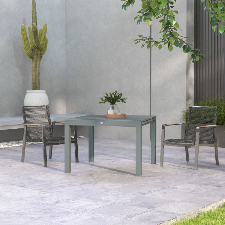 Outsunny Extendable Outdoor Dining Table, 41" 83" Aluminum Frame Patio Table With Wood Effect Steel Top, Rectangle Expandable Patio Table For 6 8, Dark Gray