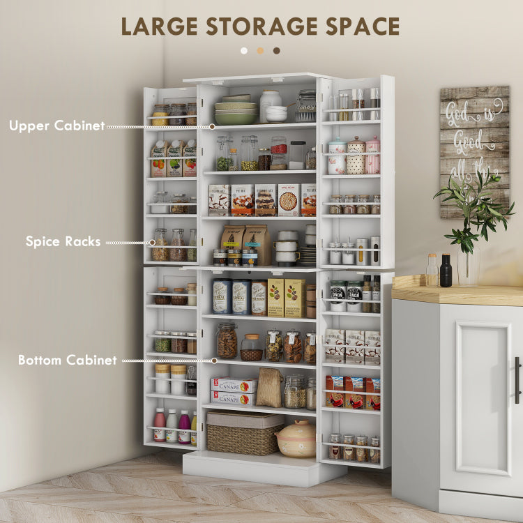 Homcom 65" Kitchen Pantry Cabinet, Modern Storage Cabinet With Doors And Shelves, Freestanding Cupboard For Dining Room, White