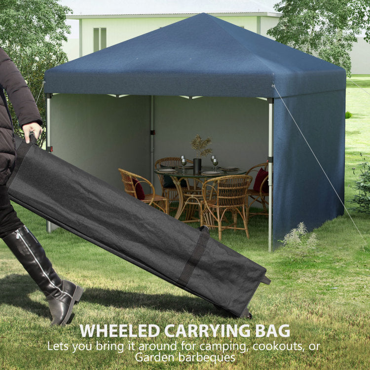 Outsunny 10' X 10' Pop Up Canopy Tent With 3 Sidewalls, Leg Weight Bags And Carry Bag, Height Adjustable, Instant Party Tent Event Shelter Gazebo For Garden, Patio, Navy Blue