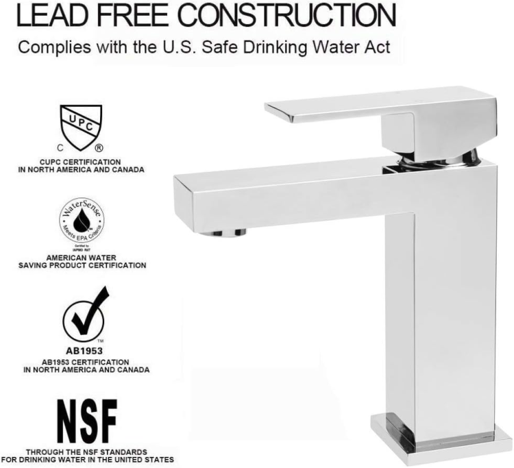 Modern Chrome Bathroom Faucet, Single Hole Bathroom Faucet, Solid Brass Chrome Polished Bathroom Sink Faucet, Single Handle Heavy Duty Square Basin Vanity Square Bathroom Faucet With Pop Up Drain