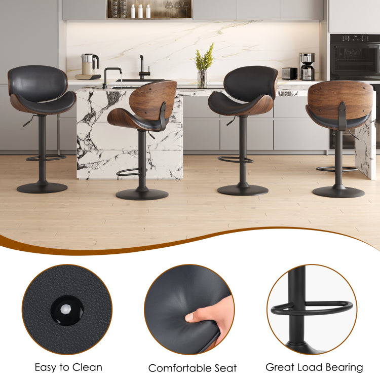 Swivel Bar Stools Set Of 2 Adjustable Height Bentwood Barstools With Pu Leather Upholstered Seat, Backrest And Footrest,Modern Kitchen Counter Chairs For Bar, Dining Room