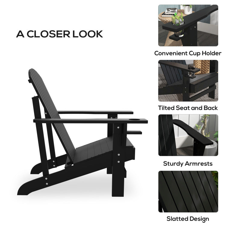 Outsunny Wooden Adirondack Chair, Outdoor Patio Lawn Chair With Cup Holder, Weather Resistant Lawn Furniture, Classic Lounge For Deck, Garden, Backyard, Fire Pit, Black
