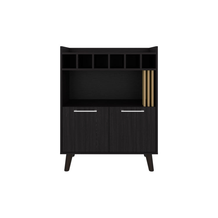 Vance 40" High Bar Cabinet With Six Bottle Cubbies, Two Double Door Cabients, Four Shelves, Living Room, Wine Rack, Liquoar Cabient Dark Wengue