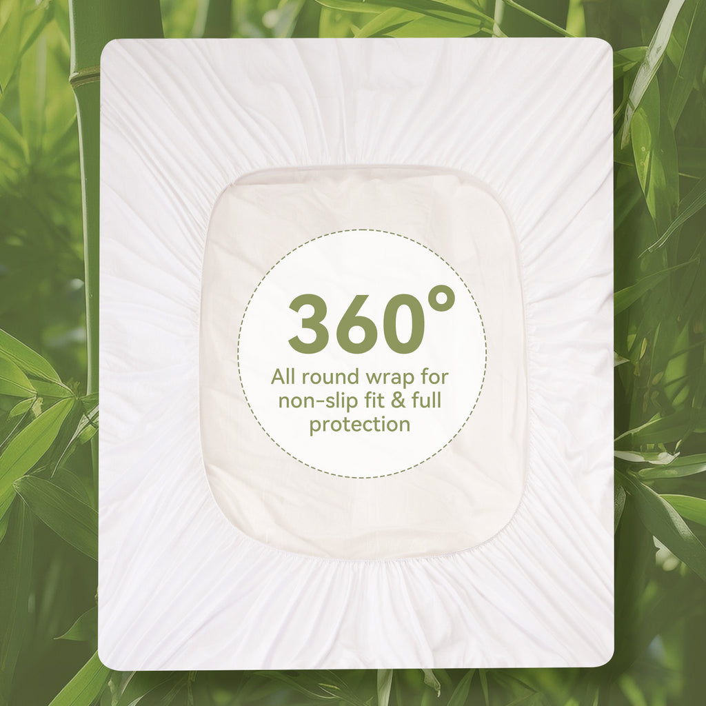 Bamboo Blend Waterproof Mattress Protector Queen Size 180G 35% Bamboo 65% Polyester Air Layer Top, Tpu Backed, 1000G 3D 7D Fill, 21" Deep Pocket, Soft & Quiet For All Seasons