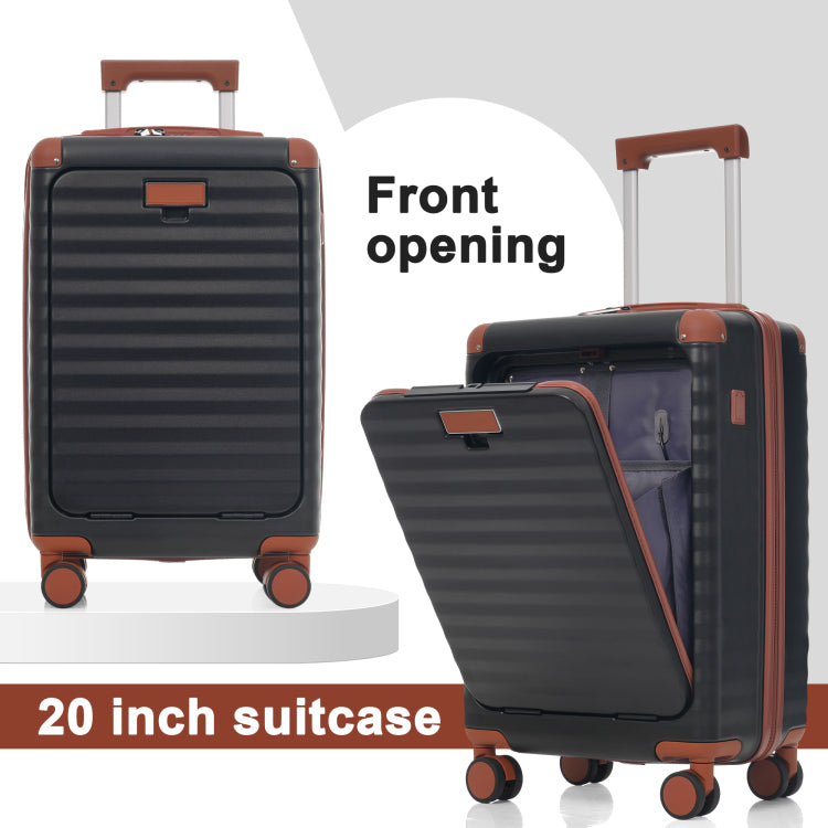 Luggage Sets 5 Piece With Front Opening , Hardside Expandable Carry On Suitcase With Spinner Wheels Tsa Lock Usb Port Cup Holder Duffel Bag And Toiletry Bag