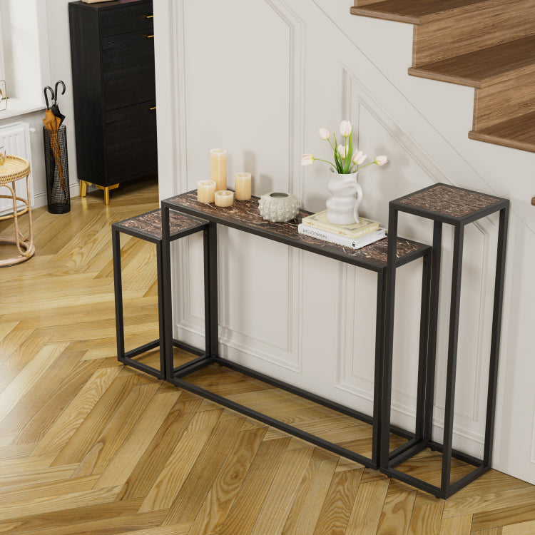 3 Piece Set Of Narrow Table, High End Edge Wrapped Entrance Hall Table, Entrance, Industrial Corridor Table, Living Room, Entrance Hall, Rural Brown Black Color