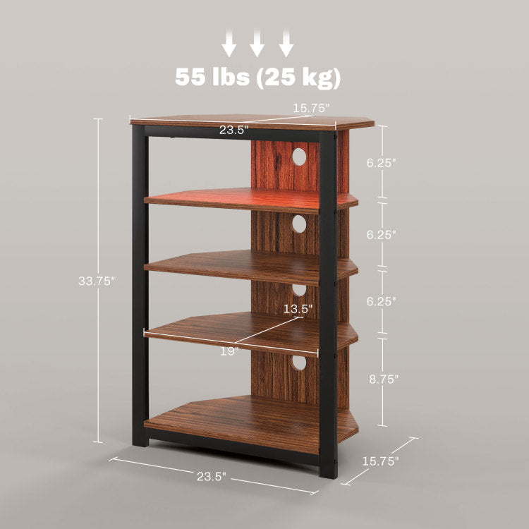 Led Tv Stand, Entertainment Center With Storage Shelves And Steel Frame , Brown