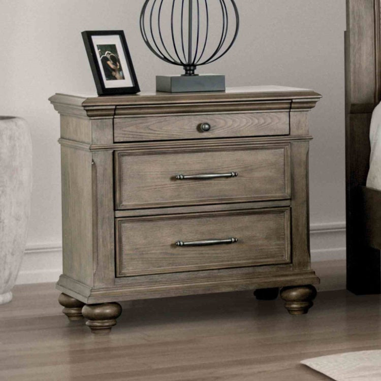 Aged Oak Finish Nightstand Round Knob Ball Bearing Glide Bun Feet Transitional Bedroom Furniture