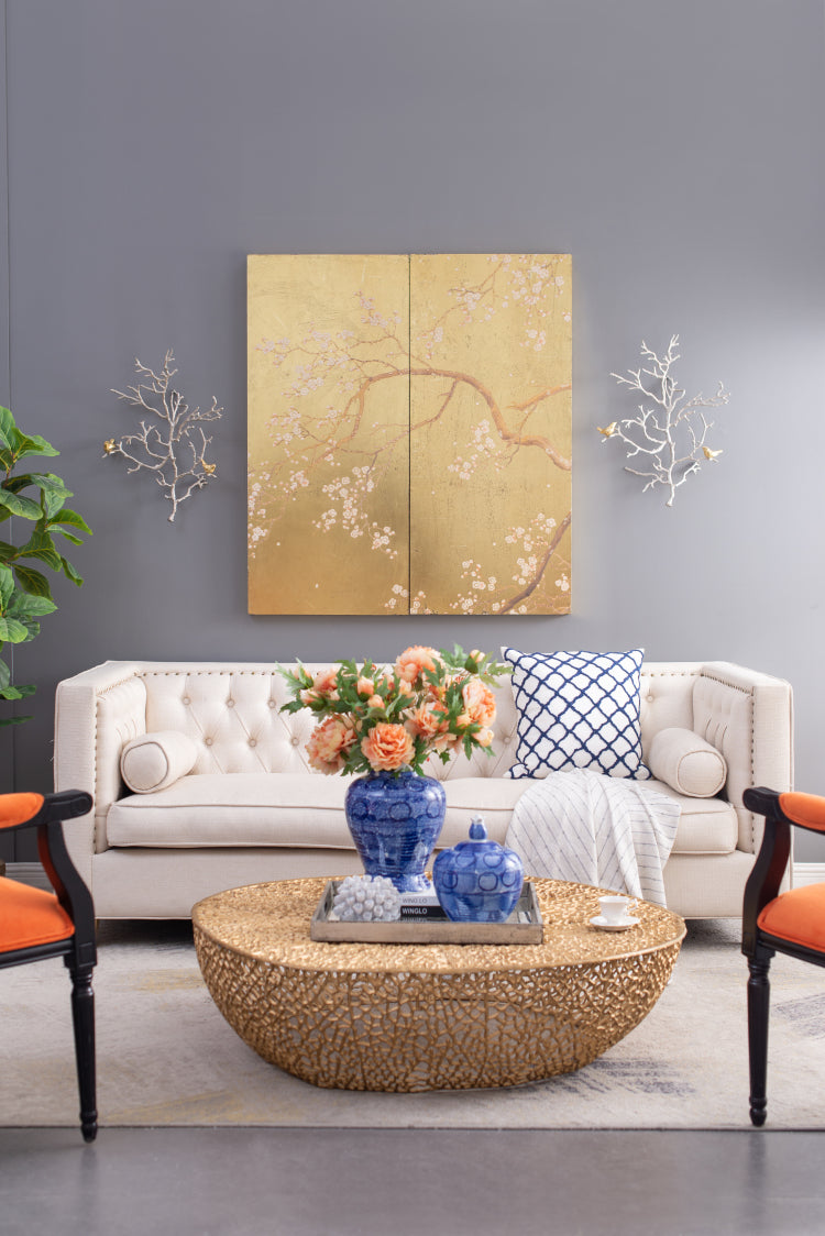 17X5.5X22" Metal Branch Wall Sculptures With Bird Accents, Set Of 2