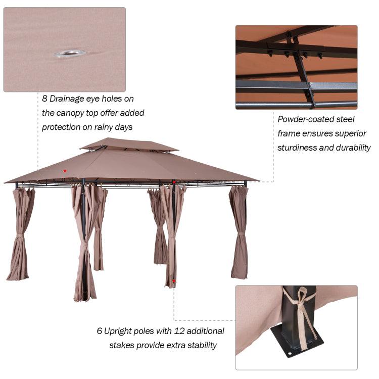 Outsunny 10' X 13' Patio Gazebo, Outdoor Gazebo Canopy Shelter With Curtains, Vented Roof, Steel Frame For Garden, Lawn, Backyard And Deck, Khaki