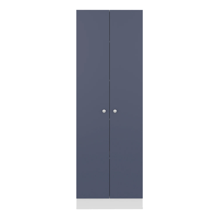 Lambardi Tall Multistorage Cabinet With Double Door, Five Shelves, Freestanding Kitchen Or Laundry Room Storage Cabinet, Navy Blue And White