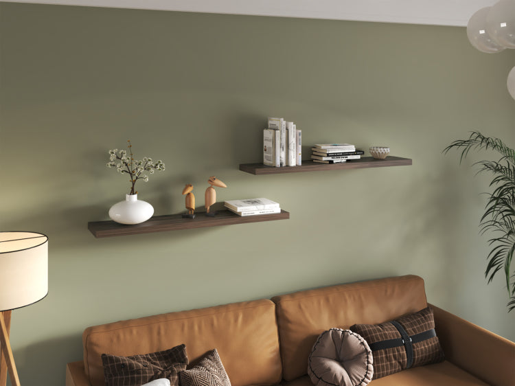 Ecco 47" Wide Floating Shelves Set Of 2, Shelves For Wall Decor For Bedroom, Bathroom Storage Shelves, Book Shelves For Living Room, Dark Brown