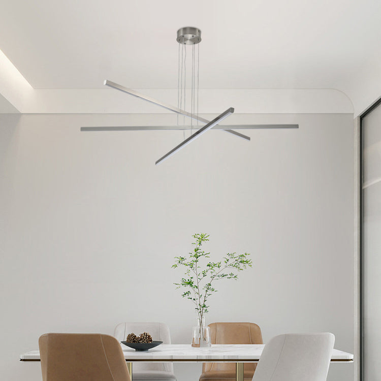48" Modern Led Chandelier Geometric 3 Arm Design, Adjustable Hanging, Sleek Metal Finish For Dining Room, Living Room & Office