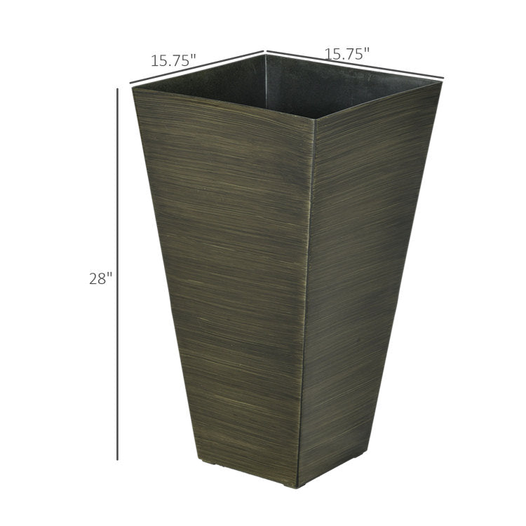 Outsunny 28" Tall Outdoor Planters, Set Of 3 Large Taper Planters With Drainage Holes And Plug, Faux Wood Plastic Flower Pots For Outdoor, Indoor, Garden, Patio, Dark Brown