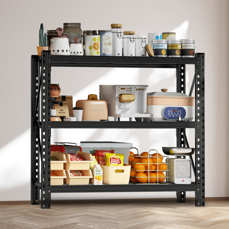 3 Tier Industrial Shelving Rack 47In, Heavy Duty Steel Shelving Unit Adjustable, 51.2" W*23.6" D*47.3"H, Black, Requires Assembly