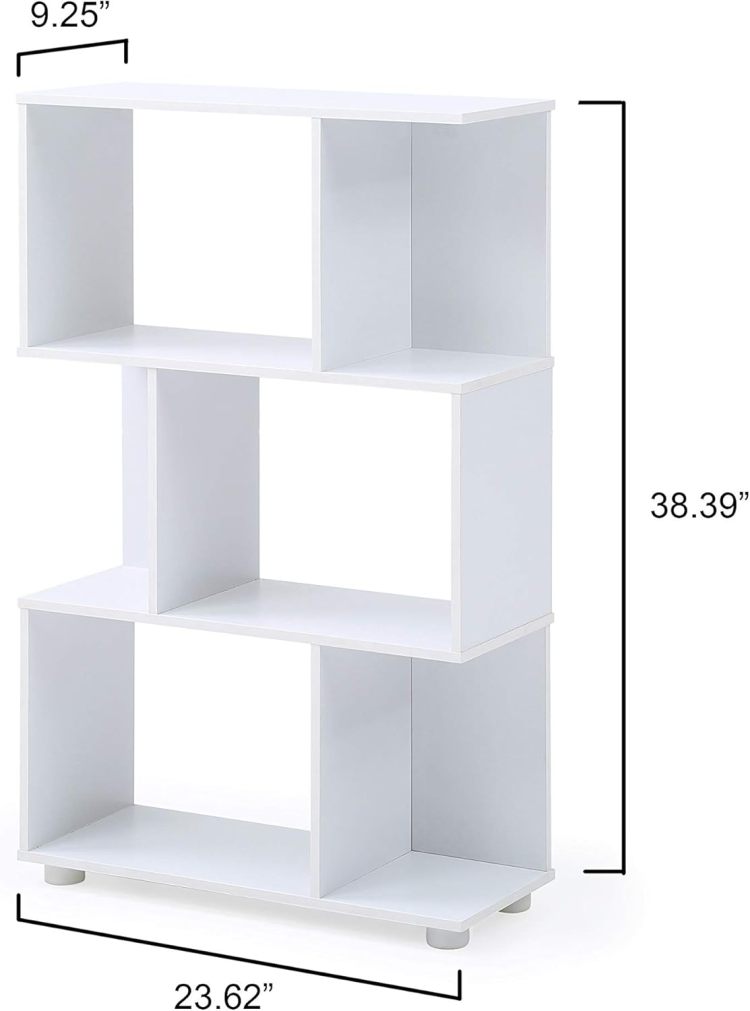 Modern Staggered 3 Shelf Manor Bookcase, White