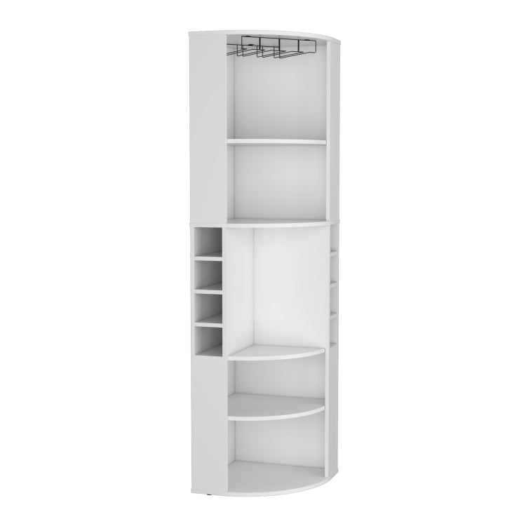 Oban Corner Bar Cabinet With Five Shelves , Eight Bottle Cubbies And Steamware White