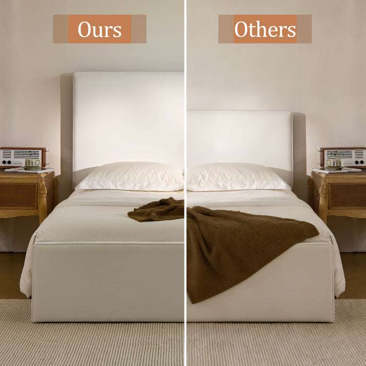 Lucas Tall Headboard Upholstered Bed 52" High Headboard Elegant Simplicity No Box Spring Needed Easy Assembly Queen Coconut Micro Suede