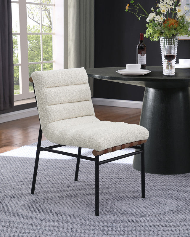 Liana White Boucle Fabric Set Of 2 Dining Chair With Black Iron Legs