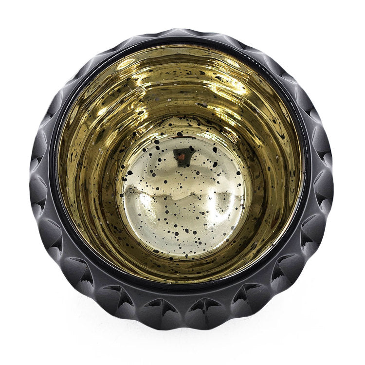 5.9" Shiny Black Oval Cutout Text Glass Gold Mercury Interior, 4 Pack