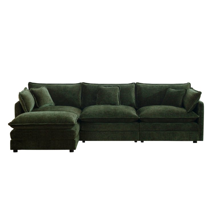 Free Combination Comfy Upholstery Modular Oversized L Shaped Sectional Sofa With Reversible Ottoman, Green Chenille