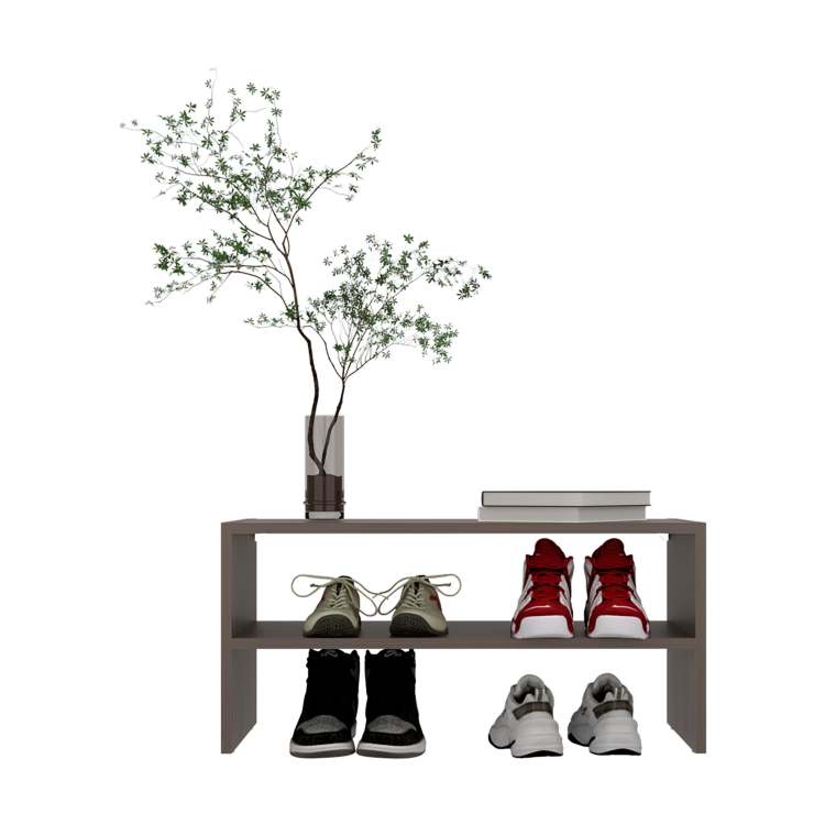 Gray Walnut Shoe Rack With 2 Shelves