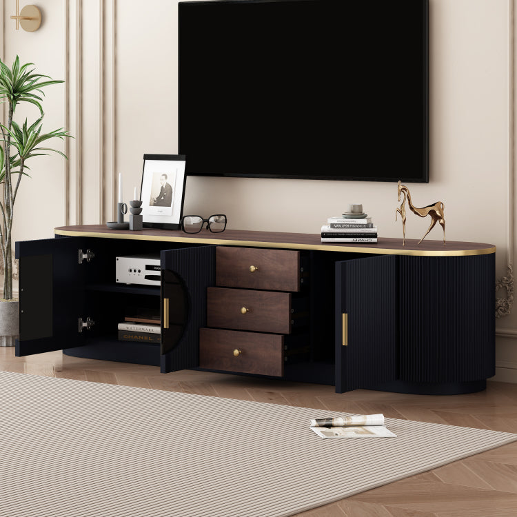 70.8'' Modern Minimalist Tv Stand For Tvs Up To 80 Inches, Entertainment Center With 3 Drawers And 1 Shelf, Metal Handles And 2 Cabinets For Living Room