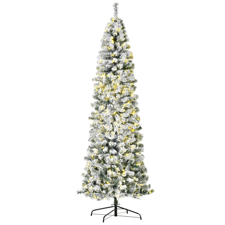 Homcom 7.5Ft Pre Lit Snow Flocked Slim Douglas Fir Artificial Christmas Tree With Realistic Branches, 350 Led Lights And 641 Tips