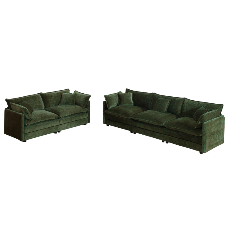 Sofa Set Of 2 Chenille Couch, 2 3 Seater Sofa Set Deep Seat Sofa, Modern Sofa Set For Living Room, Green Chenille